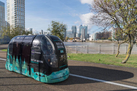 greenwich driverless pod parked - UK.gov lobs £25m at self-driving, self-parking, self-selling auto autos